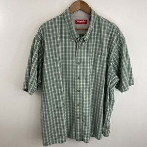 Wrangler Shirt Mens 3XL XXXL Green Plaid Short Sleeve Button Down Cotton